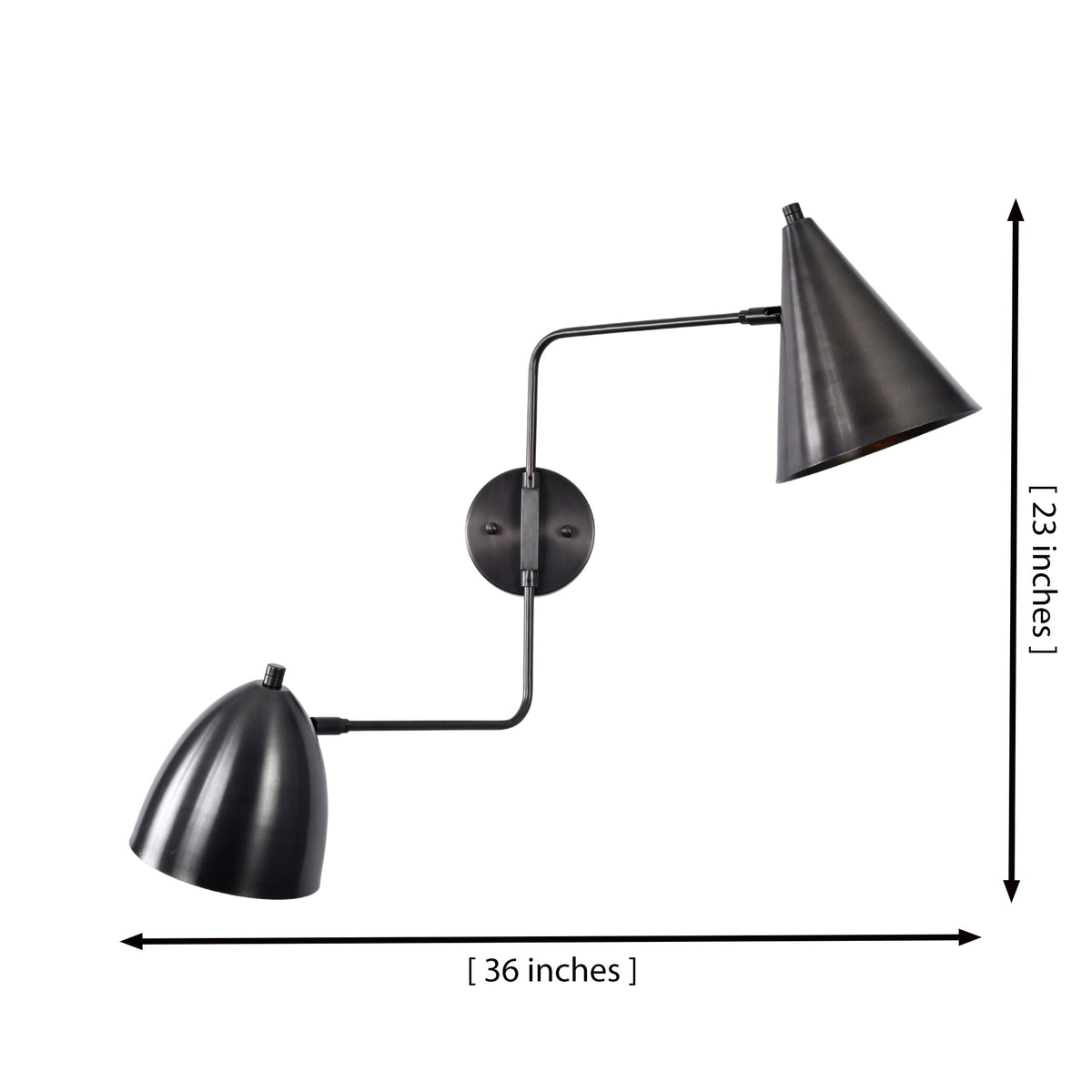 Size guide for Aurora Modern Black Dual Arm Wall Sconce – 2 Light – 36 Inch – Model 32682