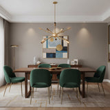 Bordeaux 20 light Mid-Century Modern Sputnik chandelier shown unlit on a white background with brass tone multi-directional arms.