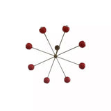 Brighton 8 light red globe Sputnik chandelier shown from below, highlighting the radial arm arrangement and sculptural design.