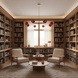 Brighton 8 light red and brass-tone Sputnik chandelier shown in a full product view with ceiling canopy and downrod.