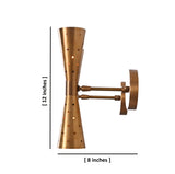 Side view of brass double cone wall sconce with 8-inch depth and 12-inch height measurements