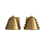 Cambria Studded Dome Wall Sconce Set of 2 in handcrafted brass with tapered dome shades and decorative stud detailing, front view.