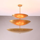 Angled view of Celeste Triple Saucer Pendant Light showing layered three tier shade structure.