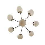Como 8 light opal glass globe Sputnik chandelier shown from below highlighting the radial multi-arm arrangement.