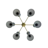 Delphi 12 light Sputnik chandelier shown from below highlighting the radial arm arrangement and open gray shades.
