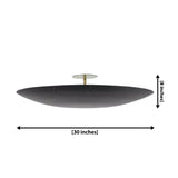 Denver 5 light black disc chandelier dimension view showing 30 inch width and 8 inch fixture height.