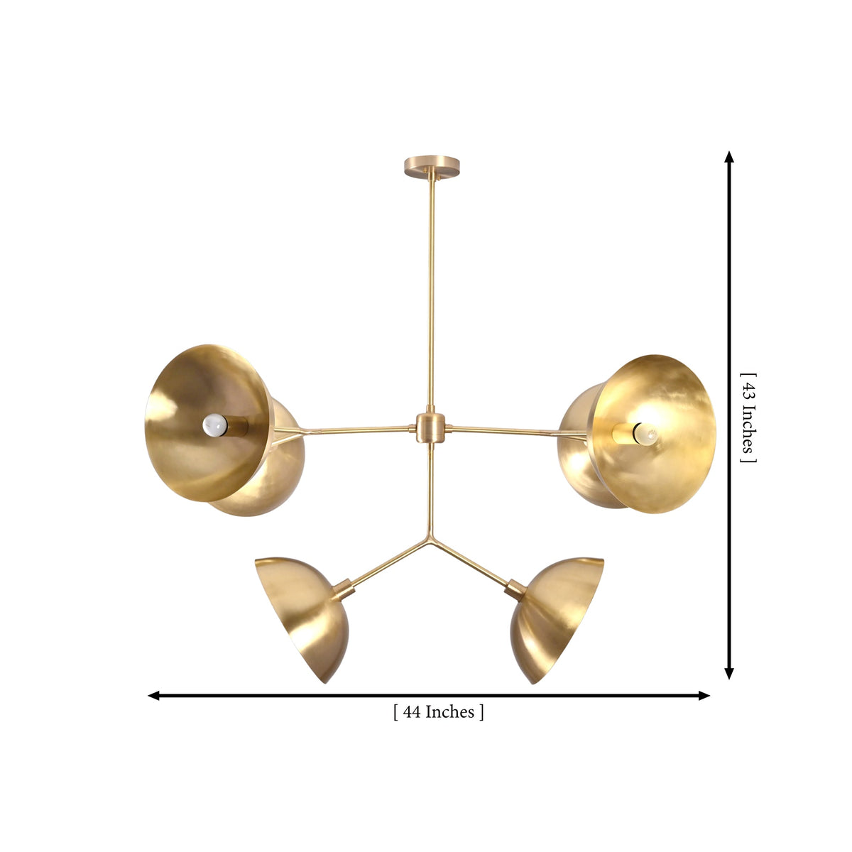 Florence Disc Orbital Chandelier dimension image showing 44 inch width and 43 inch overall height.