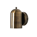 Side perspective of the Hudson Dome Wall Sconce showcasing its rounded brass dome shade and circular wall canopy with a clean architectural profile.