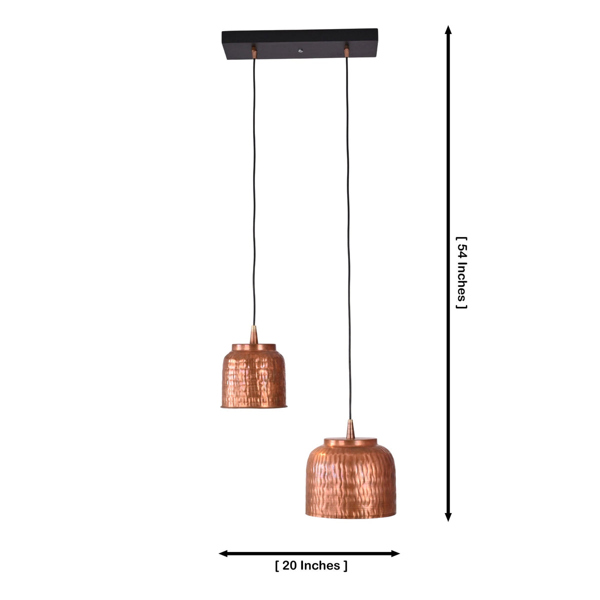 Size guide for Hudson Hammered Copper Dual Pendant Chandelier – 2 Lights – 20 Inch – Model 33194