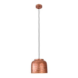 Angled front view of Hudson hammered copper dome pendant light with handcrafted textured metal shade