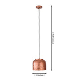 Hudson hammered dome pendant light dimensions showing 10 inch diameter and 75.5 inch adjustable hanging height