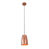 Hudson modern brushed copper bell pendant light front view with black suspension cord and round ceiling canopy