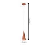 Hudson Modern Copper Cone Pendant Light with dimensions showing 46 inch adjustable hanging height and 5 inch diameter shade.