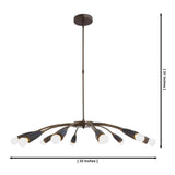 A 12-light chandelier with a dark bronze finish and frosted glass shades, shown with dimension lines indicating a height of 24 inches and a width of 32 inches on a white background.