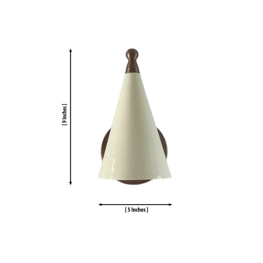 Luna Modern White Cone Wall Sconce installed beside a bathroom vanity mirror, providing warm downward illumination while complementing modern, Scandinavian, Japandi, and transitional interiors.