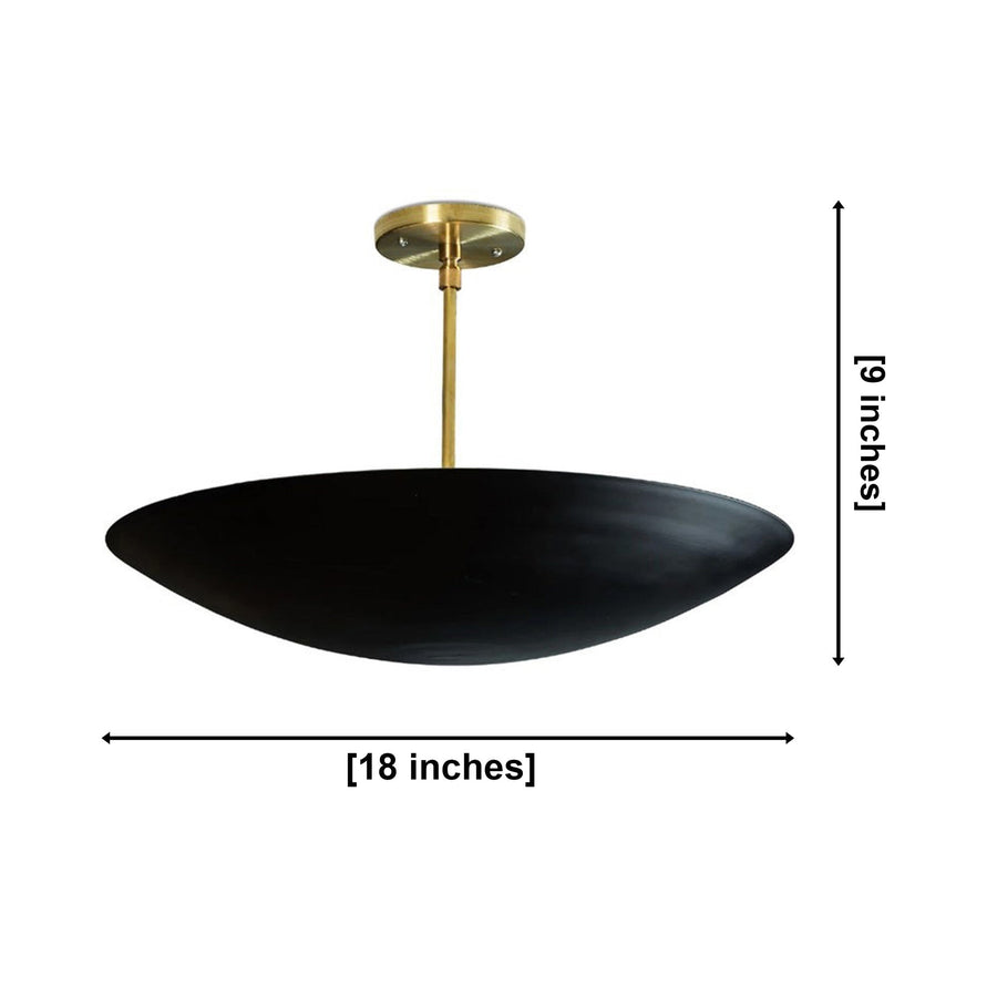 Madrid 5 light black bowl chandelier featuring a wide curved shade, brass downrod and matching round canopy on a white background.