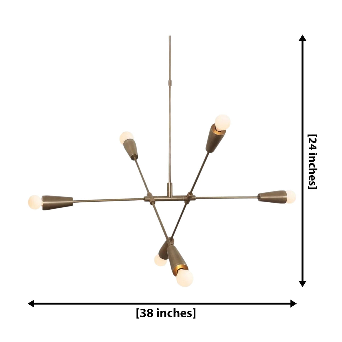 Size guide for Melbourne Sculptural Multi-Arm Chandelier – 6 Light – 38 Inch – Model 62170