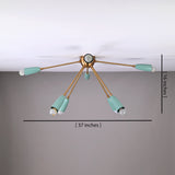 8-light mint cone brass flush mount chandelier – top view with dimensions