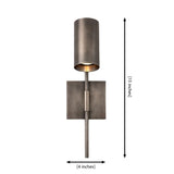 Milan adjustable cylinder wall sconce dimensions showing 15 inch height and 4 inch width