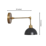 Milan adjustable dome wall sconce dimensions showing 12 inch height and 9 inch projection