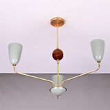 Front view of Milan Cone Arm Chandelier with three cone shades, curved arms, and central decorative sphere.