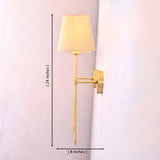 Side view of Milan cream shade rod wall sconce showing 24 inch height and 8 inch projection.
