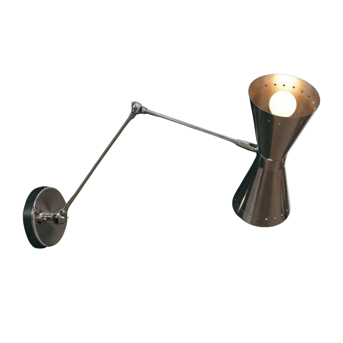 Milan double cone 2 light swing arm wall sconce illuminated with perforated metal shade and adjustable arm – Model 32818
