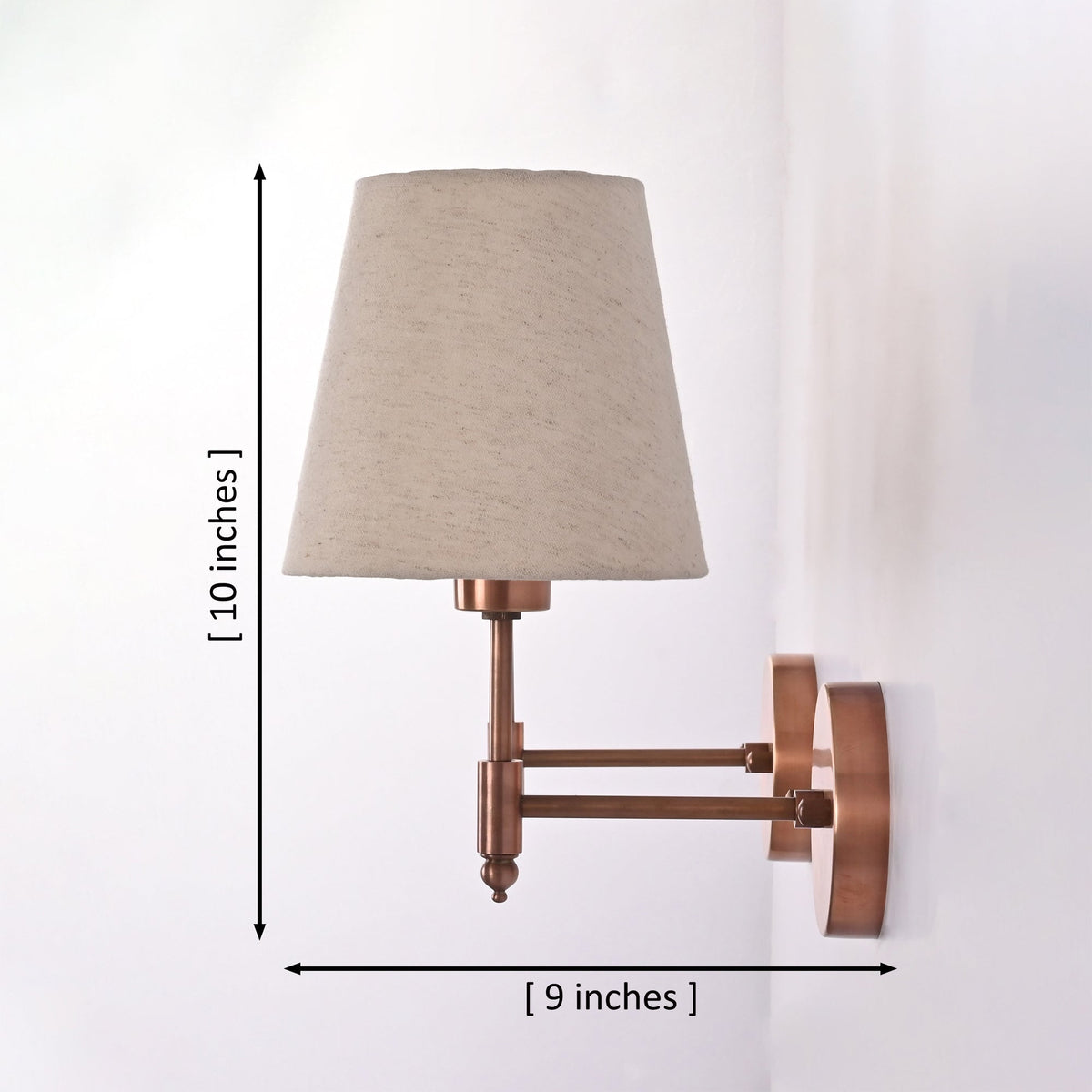 Size guide for Milan Natural Linen Shade Copper Antique Short Wall Sconce – 1 Light – 10 Inch – Model 32678