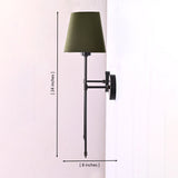Side view of Milan olive shade black wall sconce showing 24 inch height and 8 inch projection.