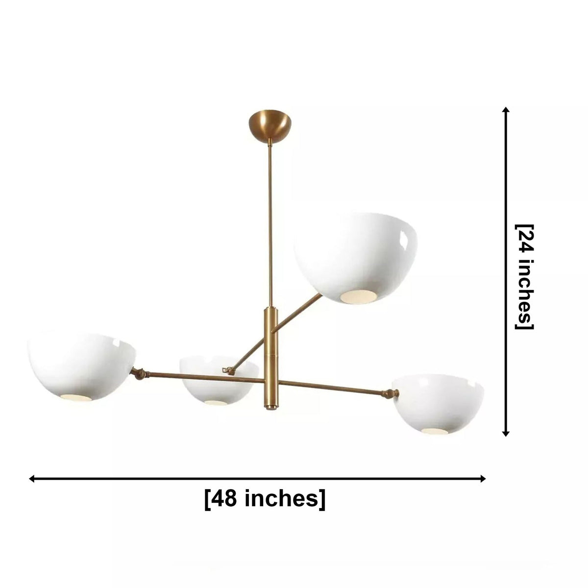 Milan 4-light opal bowl chandelier dimensions showing 48-inch width and 24-inch overall height