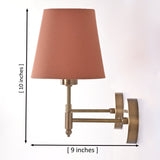 Dimensions of Milan Peach Shade Antique Brass Short Wall Sconce measuring 10 inches high with a 9-inch projection.