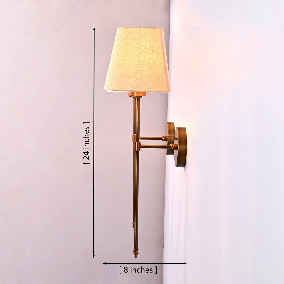Milan Shade Rod Wall Sconce shown with 24 inch height and 8 inch projection dimensions.