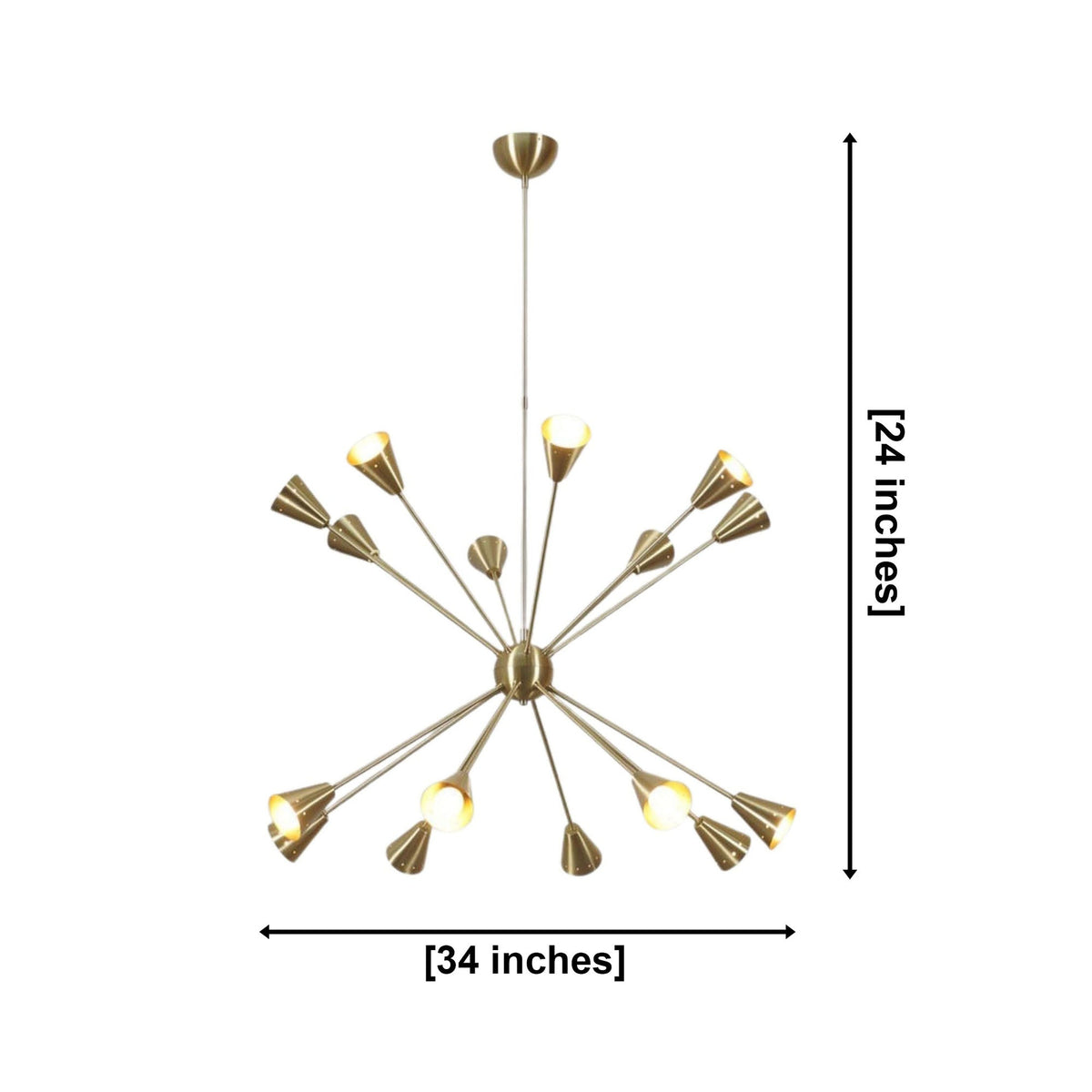 Milan 16 light starburst chandelier dimensions showing 34 inch width and 24 inch overall height