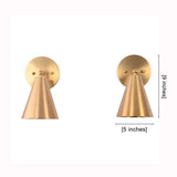 Two brass cone-shaped wall sconces shown on a white background with dimension labels indicating 9 inches height and 5 inches width.