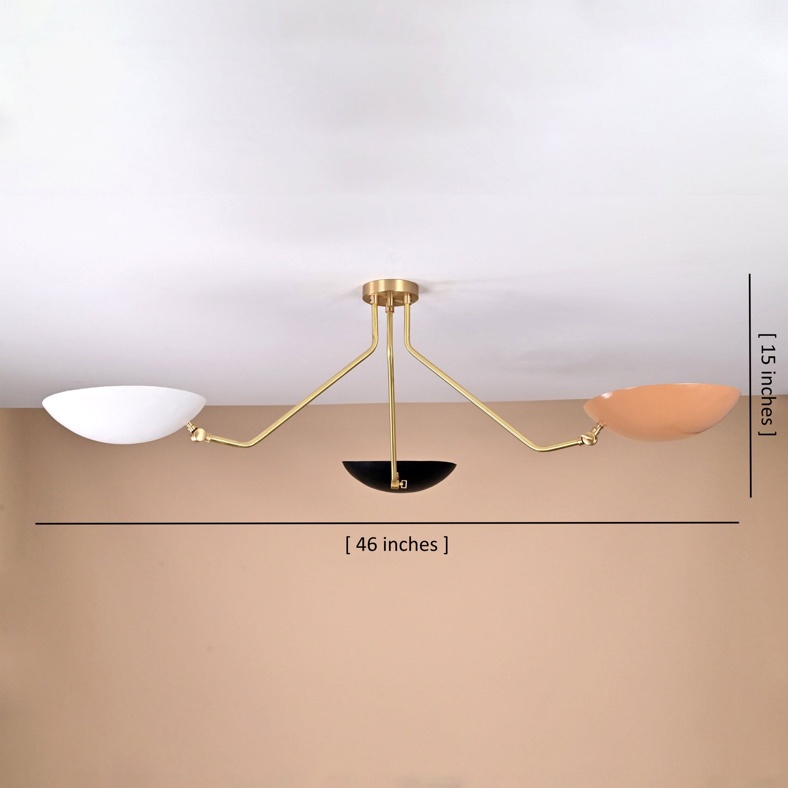Size guide for Monaco Discus  - Flush Mount Uplifting Brass Chandelier - 3 Lights - 32447