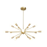 Monaco 18 light Sputnik chandelier in satin brass finish featuring 18 exposed globe bulbs arranged in a starburst design.