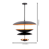 Noir Tiered Disc Chandelier shown with 24 inch width and 38 inch overall height dimensions.