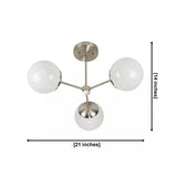 Notting Hill 3 light opal globe chandelier dimension view showing 21 inch width and 14 inch height.