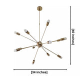 Orion 12 light Mid-Century Sputnik chandelier dimensions showing 34 inch width and 40 inch height