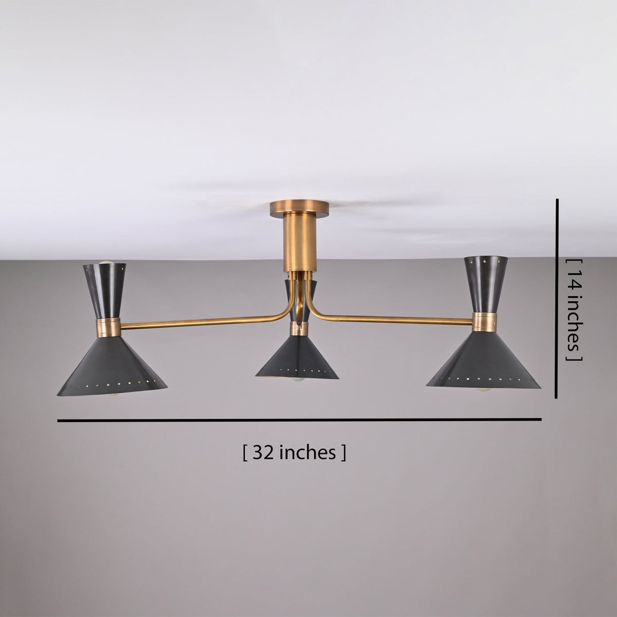 Size guide for Oslo Cone Arm Chandelier – 3 Lights – 32 Inch – Model 32460