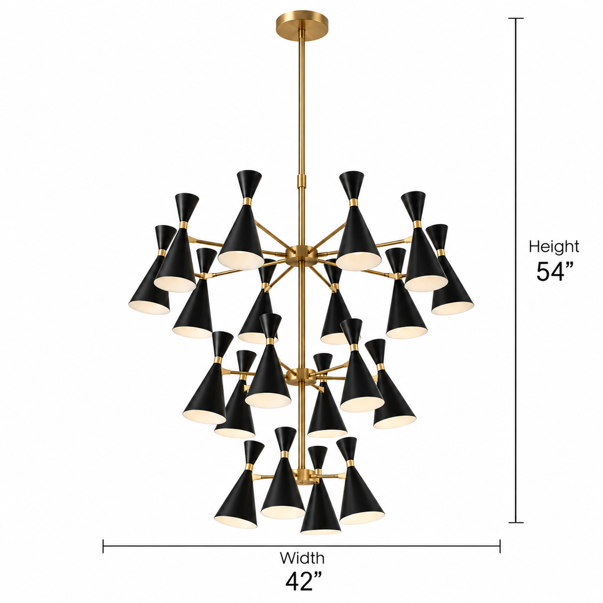 Size guide for Oslo Tiered Cone Chandelier – 20 Light – 42 Inch – Model 62257