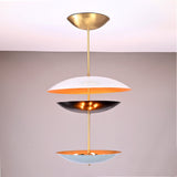 Palermo Tiered Saucer Chandelier front product view with three stacked saucer shades and slim vertical stem.