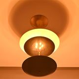 Palermo Tiered Saucer Chandelier close ceiling view with warm glow and layered circular shade design.