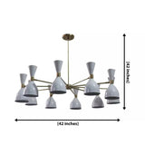 Paris 20 light double cone Sputnik chandelier dimension view showing 42 inch width and 42 inch overall height.