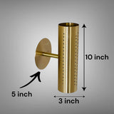 Dimension guide showing perforated brass cylinder wall sconce: 10 inch height, 3 inch diameter, 5 inch projection.