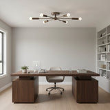 Ravenna 6 light antique brass-tone Sputnik flush mount chandelier shown from the front with six radial arms.