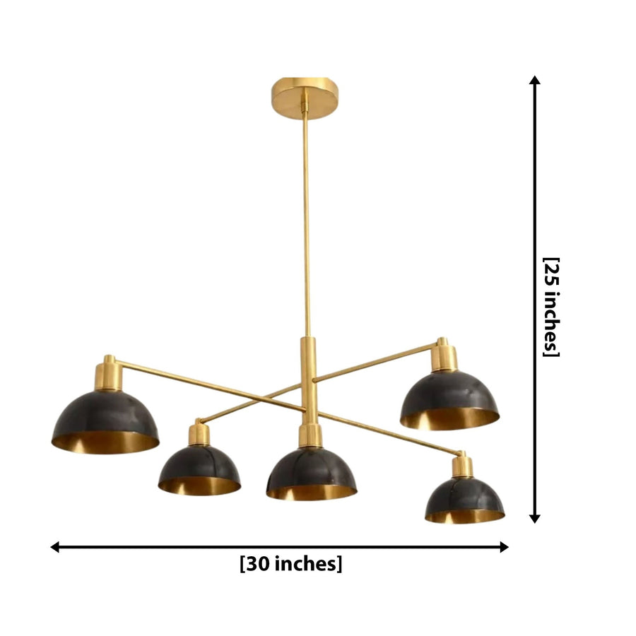 San Sebastian 5 light Mid-Century dome chandelier illuminated in a sophisticated modern reception interior.