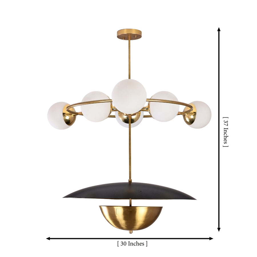Siena Globe Disc Chandelier installed in a cozy living room with warm lighting and modern interior styling