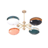 Siena Orbit Globe Chandelier product view with four colorful layered globe shades and sphere accents.
