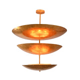Siena Three Tier Disc Chandelier with layered bowl design and warm ambient glow on white background.